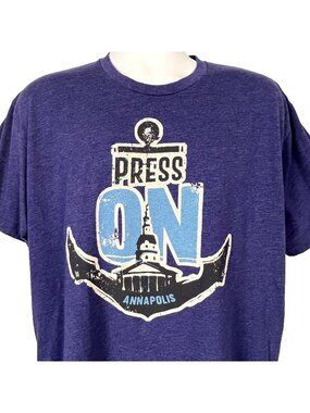 Annapolis Press On Mens T-Shirt size Large 47x29 Gazette Fundraiser Anchor Navy